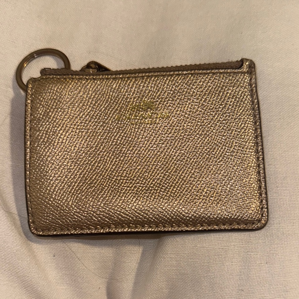 Coach Metallic Gold Zip Card Key Holder